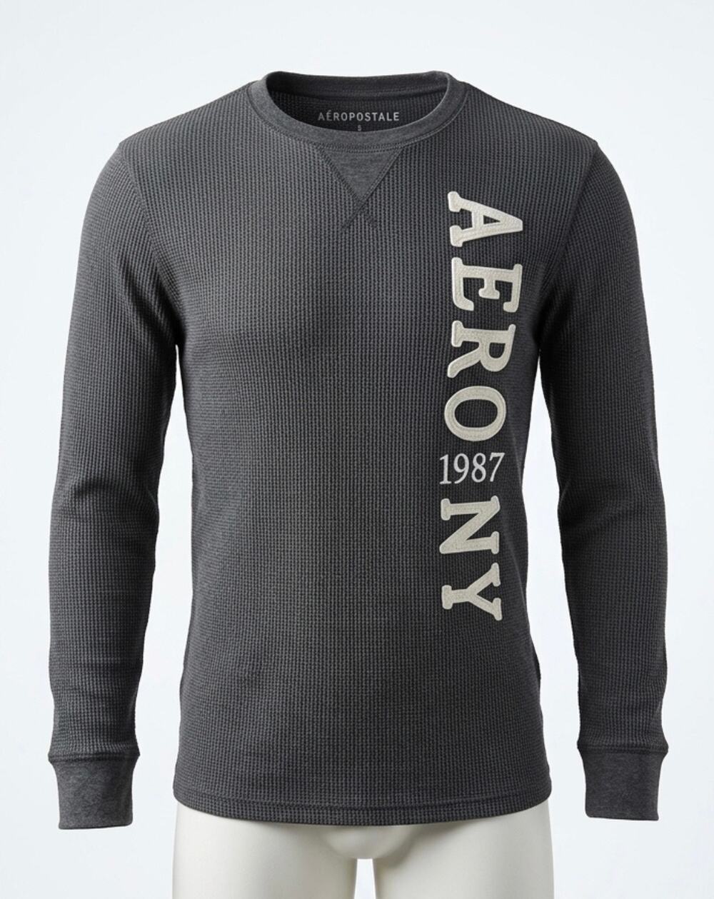 Vintage Aeropostale Gray “Aero NY 1987” Long Sleeve Shirt Mens L 100% Cotton